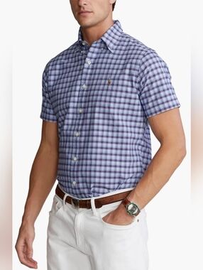 Polo Ralph Lauren Mens Oxford Woven Button Down Short Sleeve Shirt Size L